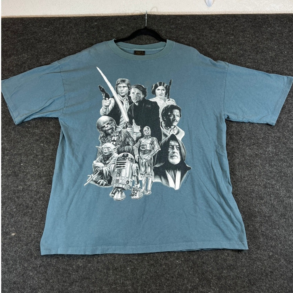 Vintage Lucafilm Star Wars Shirt Mens XL Blue Movie Promo Sci-Fi USA Han Solo